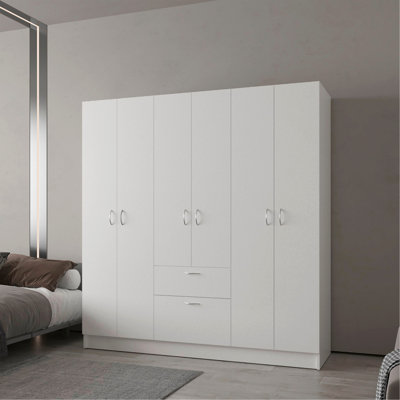 Armoire blanche à 6 portes avec tablette et tiroir