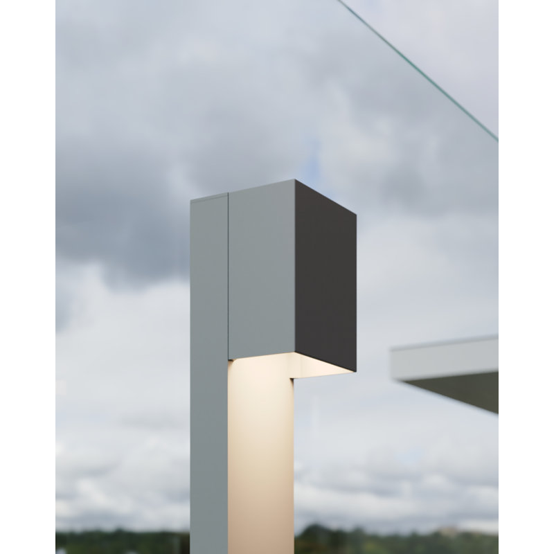 Box Integrated LED Metal Bollard Light, Gray, 28" H x 3.5" W x 3.25" D