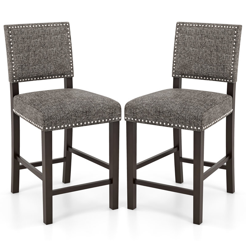 Lark Manor™ Upholstered Bar Stool Set Of 4 W/ Solid Rubber Wood Legs Grey, Counter Stool (25.5” Seat Height)
