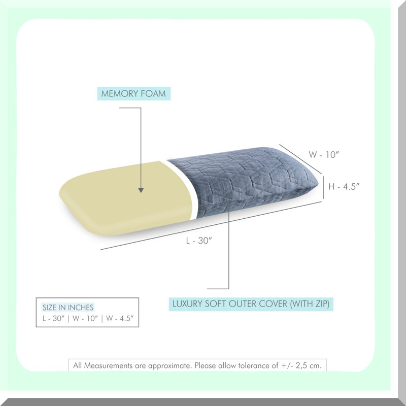MemoryFoam SleepHug Pillow - GermanTech SideSleeper Insert (10W) SoftBed GreyZipper Cover - BASF Tech