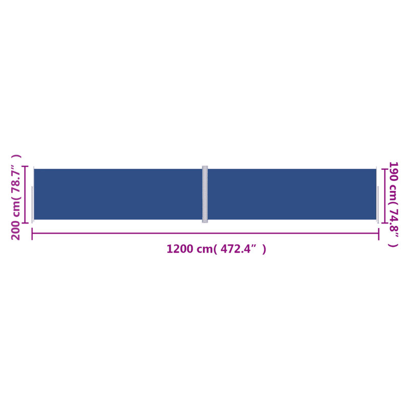 Dakota Fields 1200cm W x 200cm D Fabric Cover Motorised Retractable Side Awning, Blue
