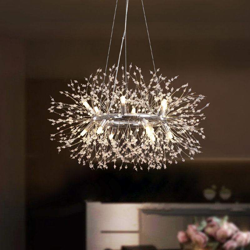 Dandelion 12 - Light Unique Geometric Starburst Sunburst Pendant, Chrome