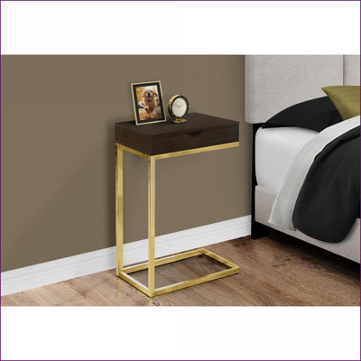 Stratifié brun & amp; Table basse en métal doré en forme de C pour le salon et amp; Chambre à coucher avec tiroir de rangement