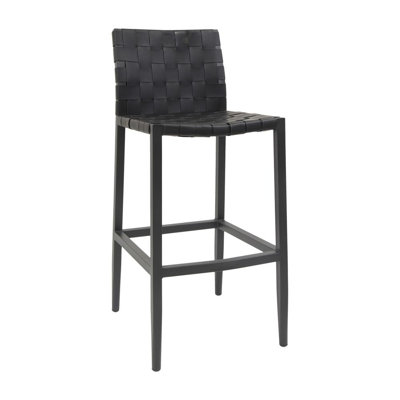 Metal Bar Stool w/ Black Vinyl Woven Seat & Back