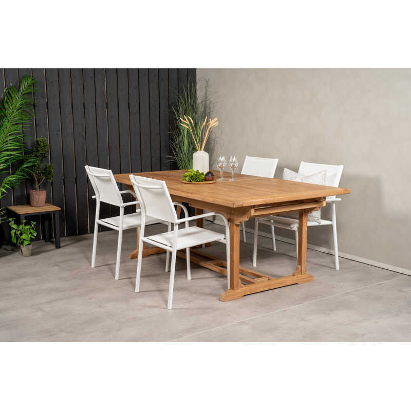 Baek 4 - Person Teak Solid Wood Patio Dining Set Extendable Rectangular Table