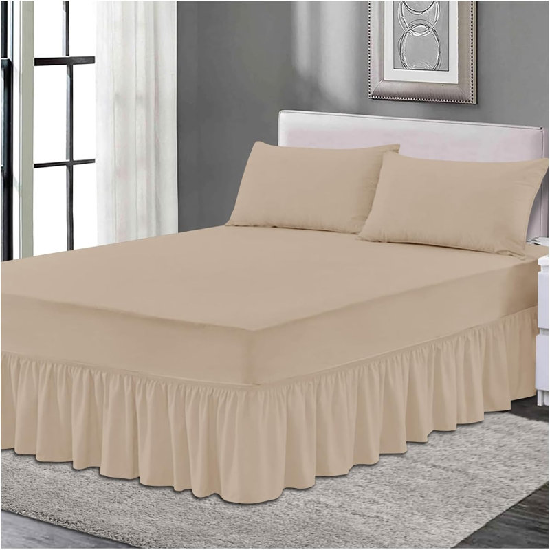 Premium Cotton Blend Plain Dyed Valance Sheet | Soft Durable and Breathable Luxury Bed Sheet for Ultimate Comfort, Natural