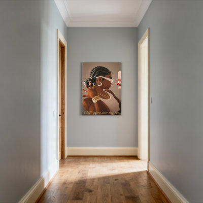 «Selfie Queen Since Day One Portrait», reproduction d'art sur toile tendue sur toile avec texte doré et accessoires de style moderne