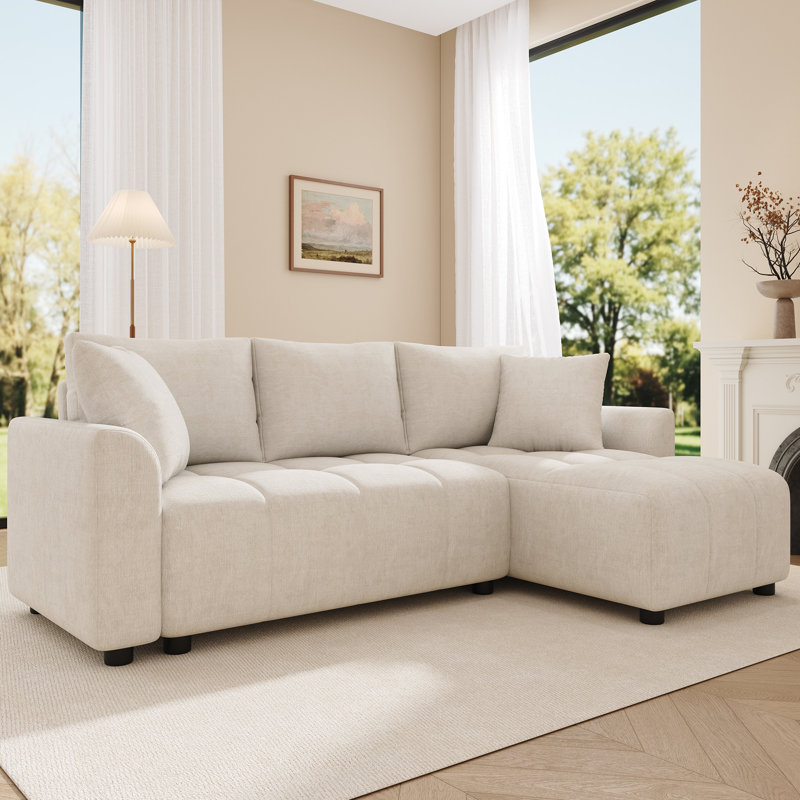 3 Seater Chenille Chaise End Sofa, Beige