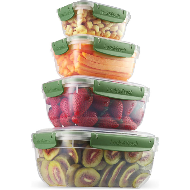 Plastic Food Storage Containers with Airtight Lids (Set of 4), Green/Clear