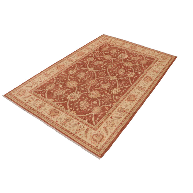 Tapis brun / ivoire en laine noué à la main de style oriental rectangulaire 8 pi 11 po x 12 pi 2 po Fien