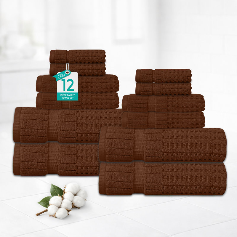 Ensemble de serviettes 12 pièces Willow - 100% coton peigné, qualité supérieure 630 g / m², chocolat, ultra-doux et très absorbant (ensemble de 4 serviettes de bain, 4 essuie-mains, 4 serviettes de toilette)
