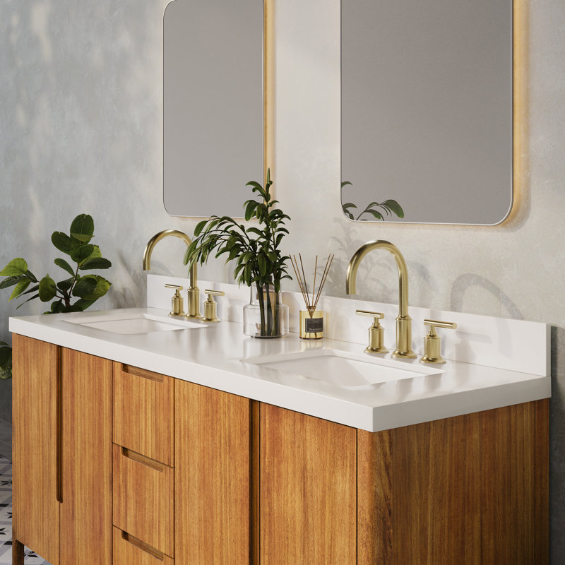 Sequoia 72 In. Double Sink Whitebrook Quartz Countertop Bath Vanity in Mango Wood With Chrome Faucet, Noir Juglans, Gold