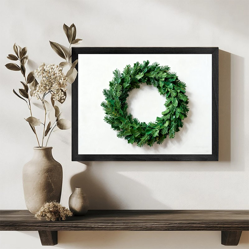 Couronne de Noël rétro noire, art mural, impressions de style rétro, H 17 po x l 25 po