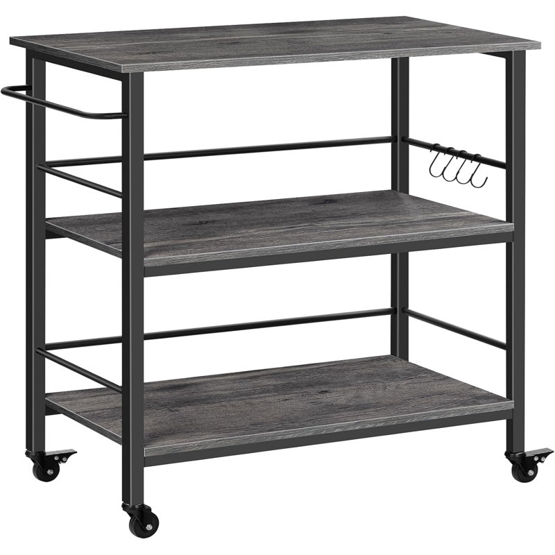 Industrial Kitchen Island Cart With Storage, 3-Tier Rolling Kitchen Cart With Large Workstation, Side Enclosures, And 4 Lockable Casters, Charcoal Gray