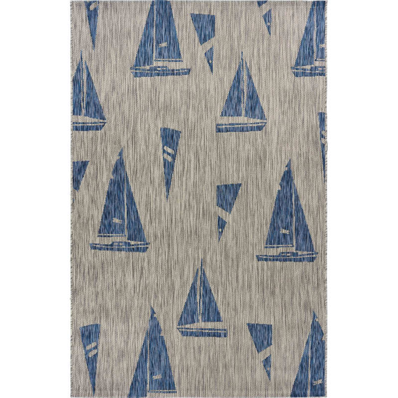 Jazmine Nautical Zero-Pile Flatweave Indoor/Outdoor Durable Area Rug, Rectangle 5' x 7'