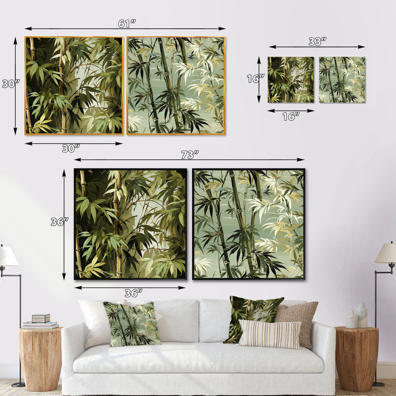 Bamboo Retreat - motif tropical - ensemble de 2 collages carrés tropicaux, Cadre flottant noir, H 16 po x l 33 po