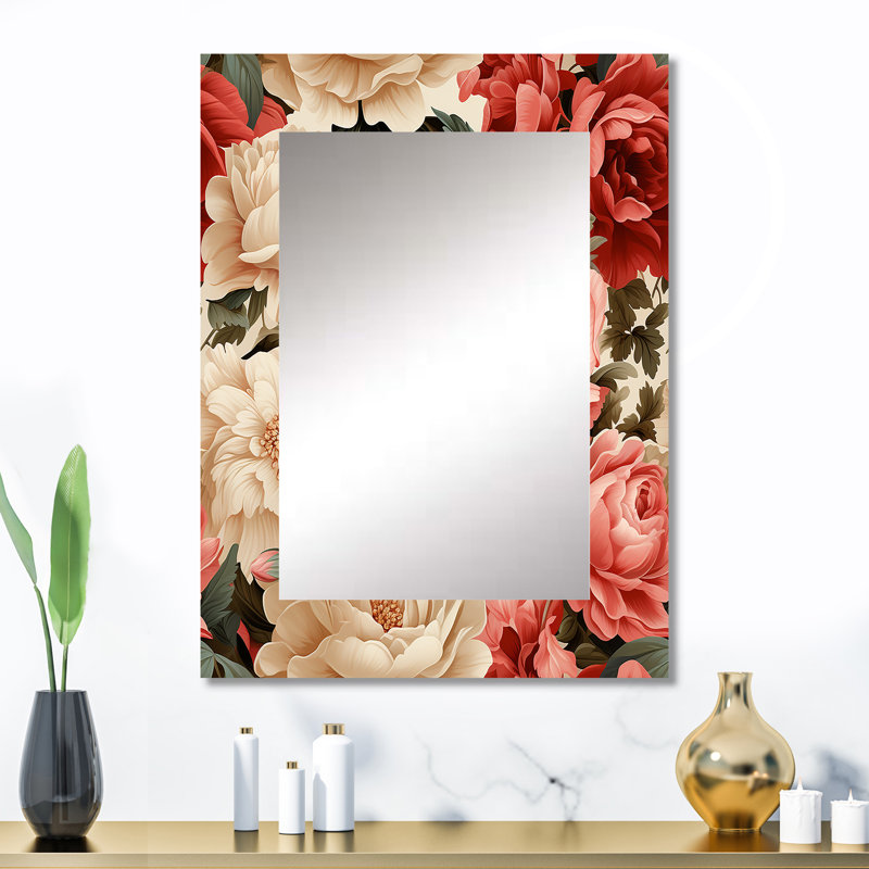 Bryceon Vintage Rose Floral Pattern - Floral Mirror, Cottage Unique Wall Mirror, Printed Metal Art, 32" x 24"