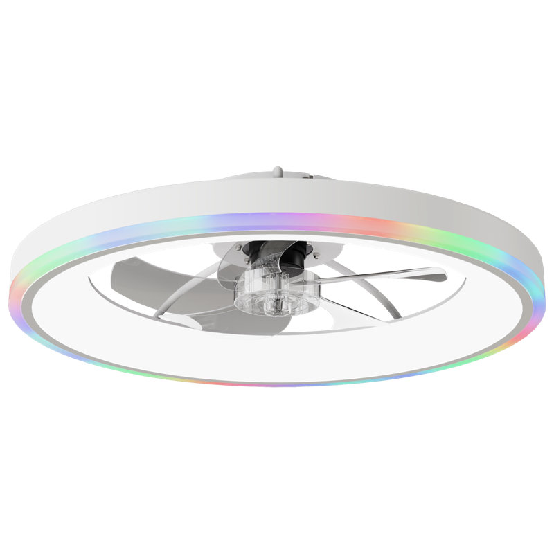 Ventilateur de plafond moderne 23,6 po avec lumières RVB, ventilateur encastré à profil bas avec télécommande et application, moteur à courant continu silencieux réversible à 6 vitesses, DEL à intensité variable de 3000 à 6500 K pour la chambre à coucher, blanc