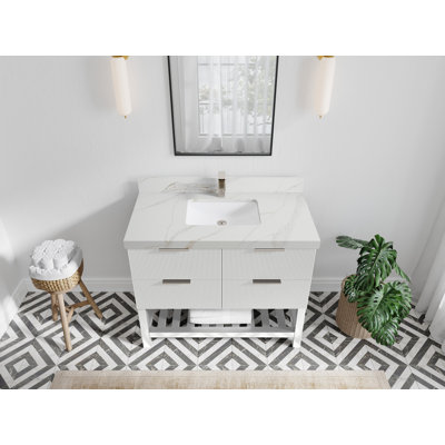 Meuble-lavabo simple 42 po avec plateau en quartz Catalina