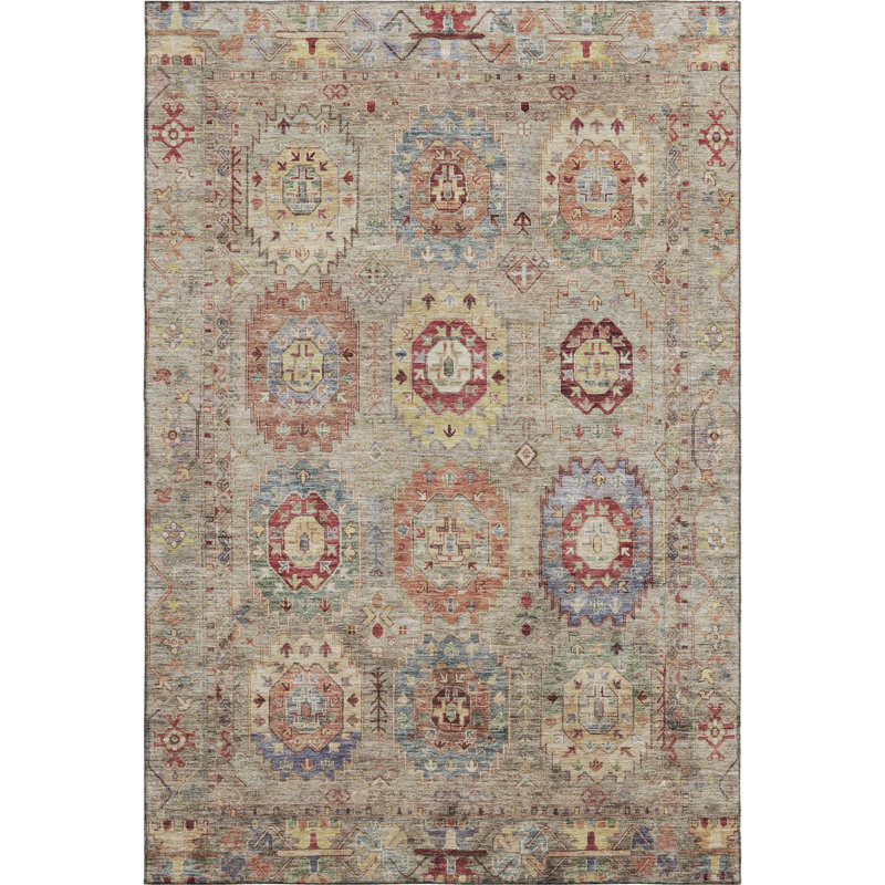 Premium Machine Washable Mayfield AMF2227 Panel Rug, Beige, 5' x 7'6"