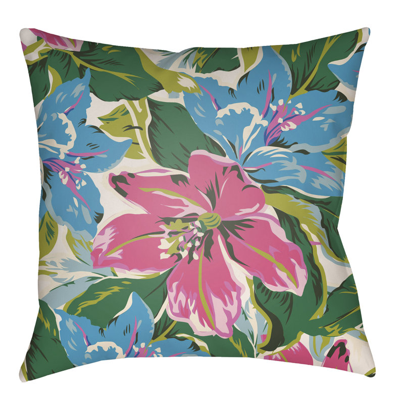 Lolita Zinnia Indoor/Outdoor Throw Pillow, 16" H x 16" W, Fuchsia/Aqua
