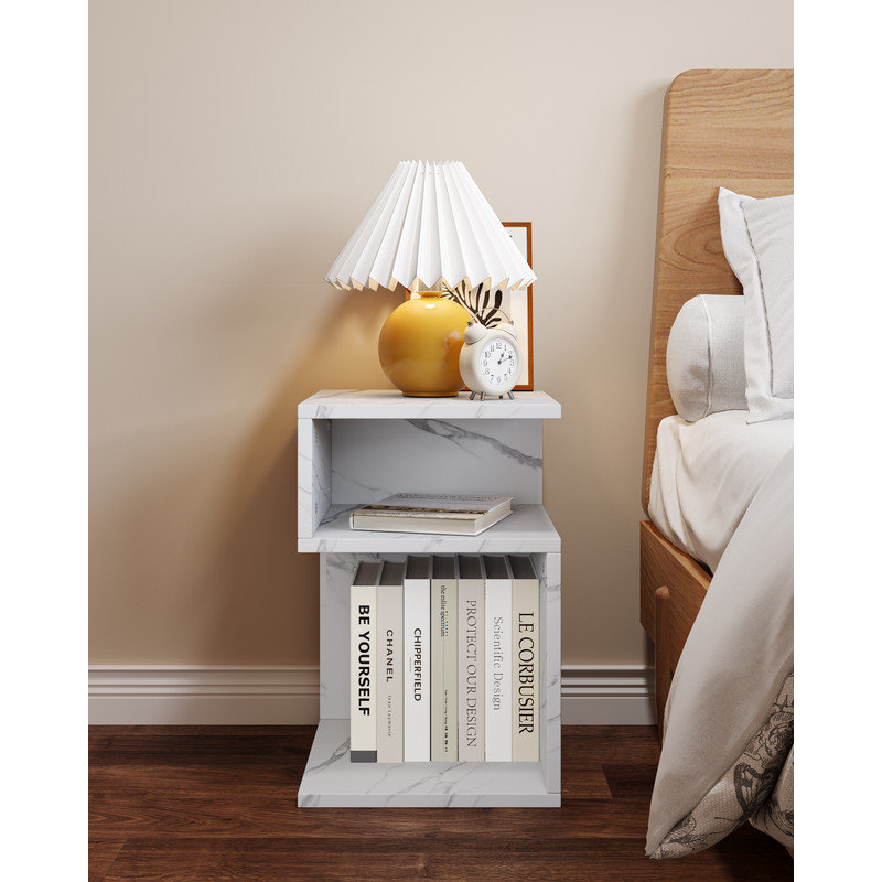 Carfi Lush Modern S-Shaped End Table With Open Storage Shelves, White