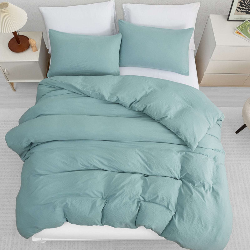 Premium Prewashed Duvet Cover Set Double Brushed Microfiber Reversible With Zipper Closure & Corner Ties, Sage Green