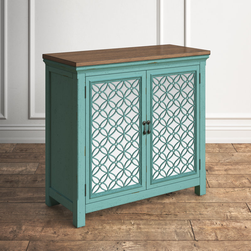 Della Accent Cabinet, Brown/Turquoise, 36.5" H x 38" W x 17" D