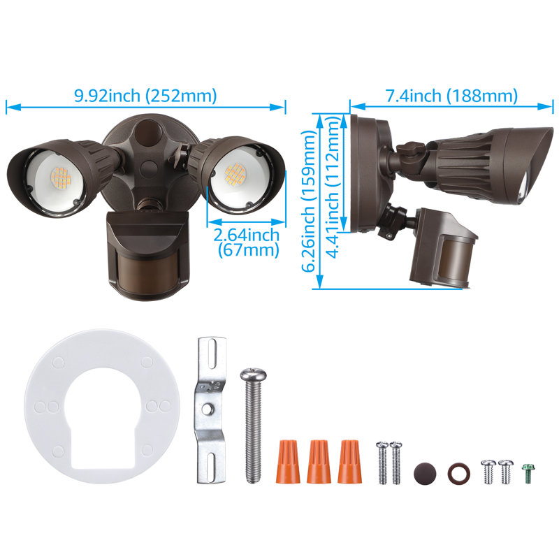 LED Motion Sensor Flood Light Dusk to Dawn Color Temperature Selectable, Bronze