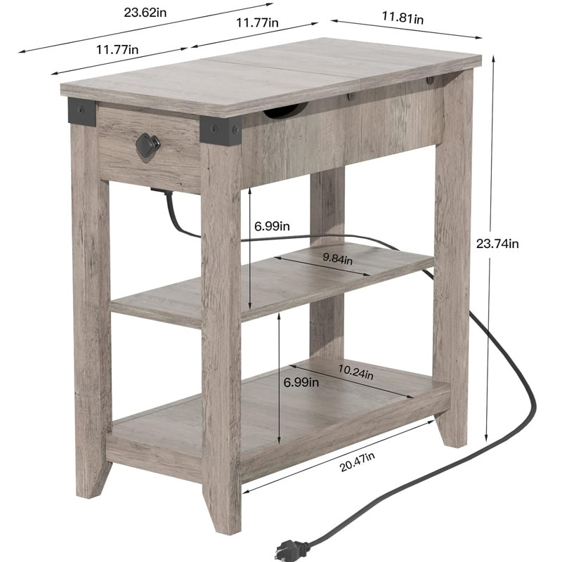 Teyahna End Table Set and Built-In Outlets, Gray, 2