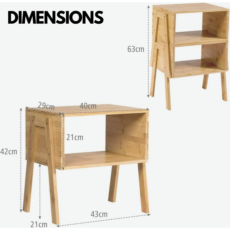 Naor Stackable 2-Piece Natural Bamboo Bedside Tables for Bedroom Side End Table