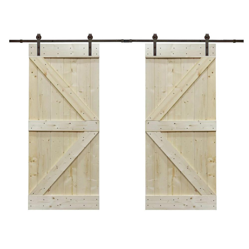 Porte de grange en bois lambrissé en Z avec trousse de quincaillerie d'installation, 30 po x 84 po, Brut