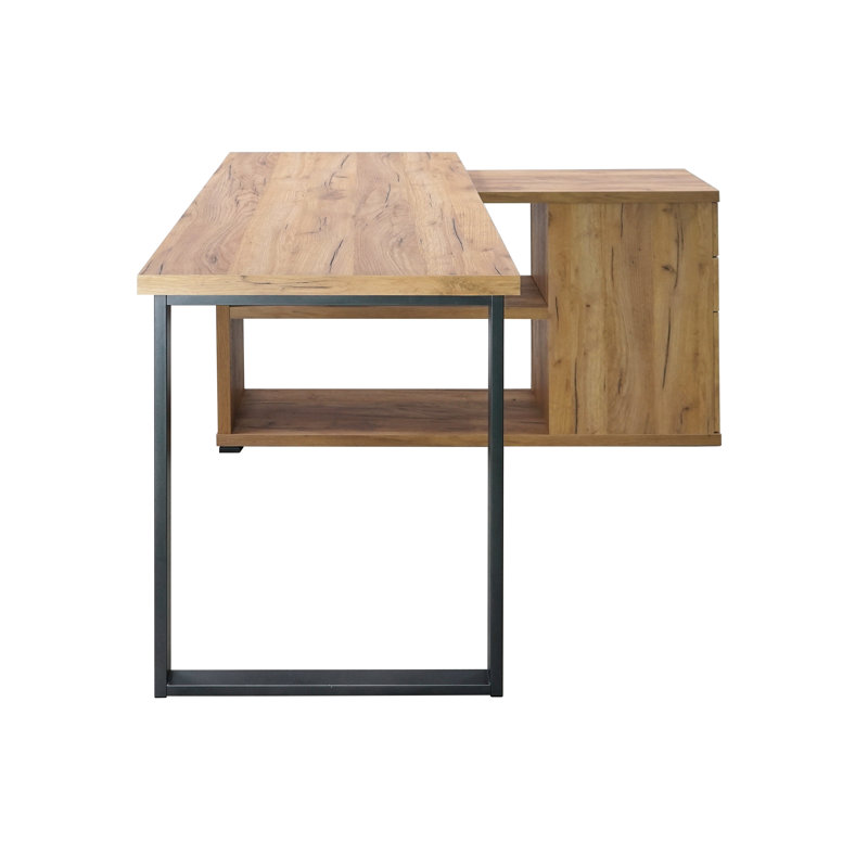 Bureau d'ordinateur en L avec 2 tiroirs, armoire de rangement et tablettes Comdesk