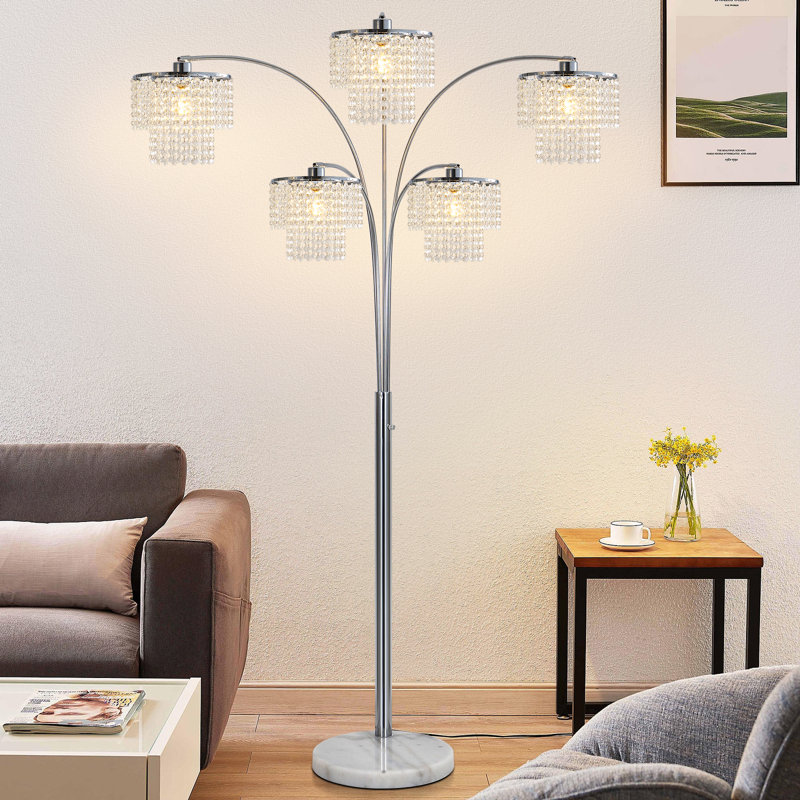Beckum 90" 5-Lights Novelty Arched Glam Crystal Tree Floor Lamp, Chrome