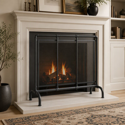 Celeste 1 Panel Iron Fireplace Screen 36" W x 29" H, Black