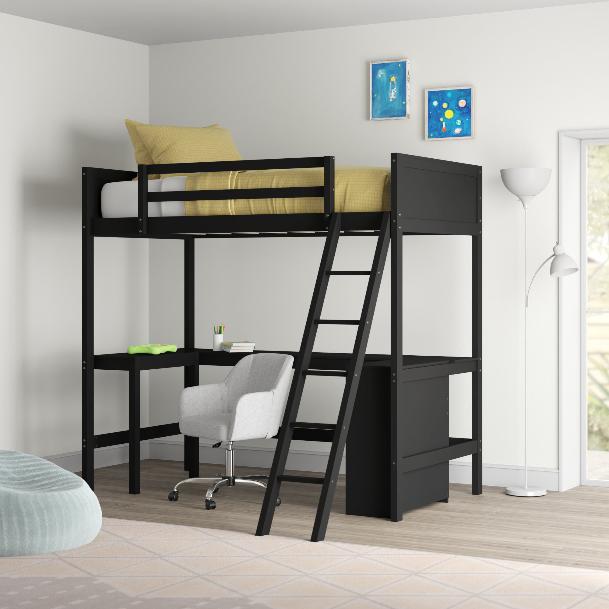 Viv + Rae Hutchcraft Wood Loft Bed with Shelves and Built-In Desk | Wayfair