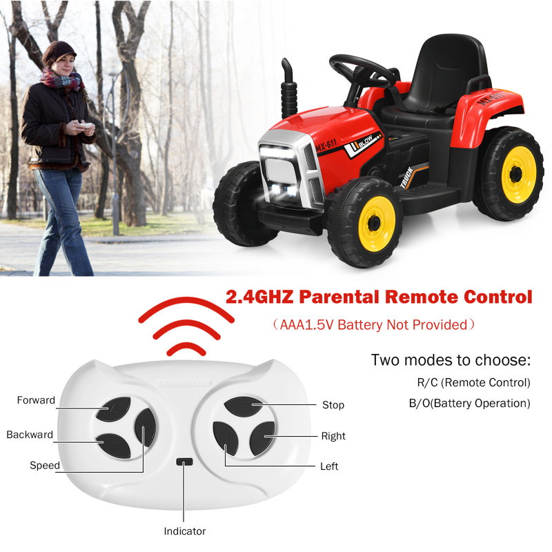 Red 12V Kids Ride-On Tractor with Trailer and Remote Control