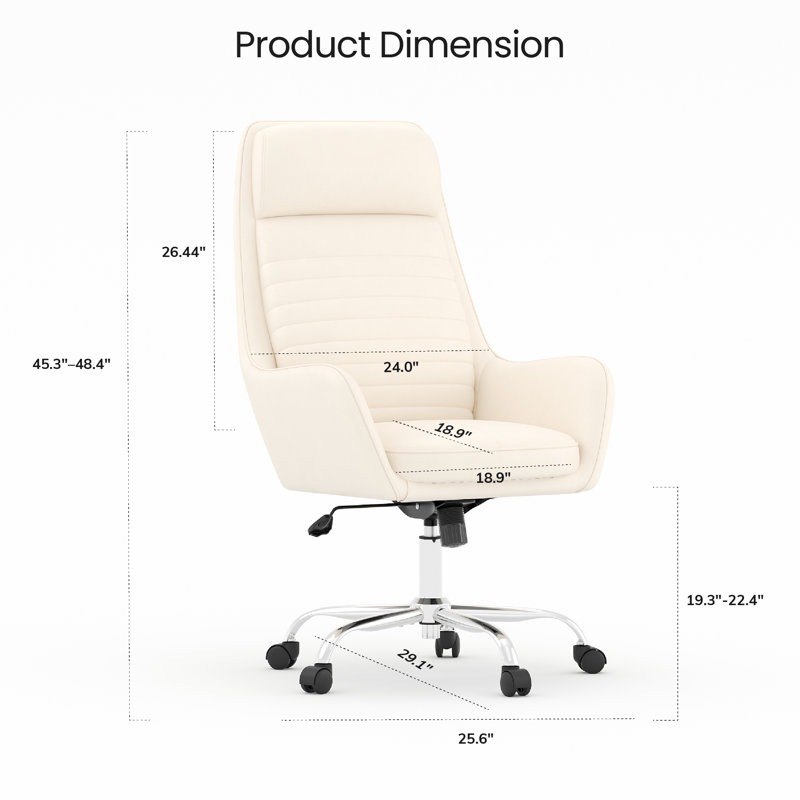 Ergonomic Executive Office Chair with Fixed Arms and Adjustable Tilt Tension, Beige