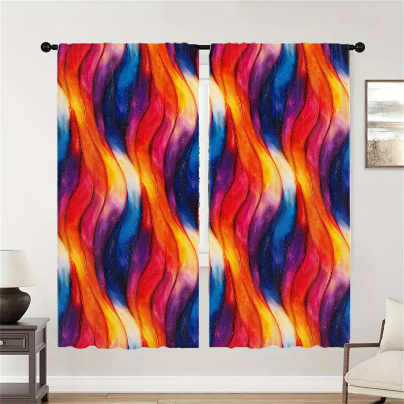 2 pièces rideaux à vagues colorées abstraites, rideaux de fenêtre à motif dégradé moderne pour la cuisine du salon, la lumière décorative