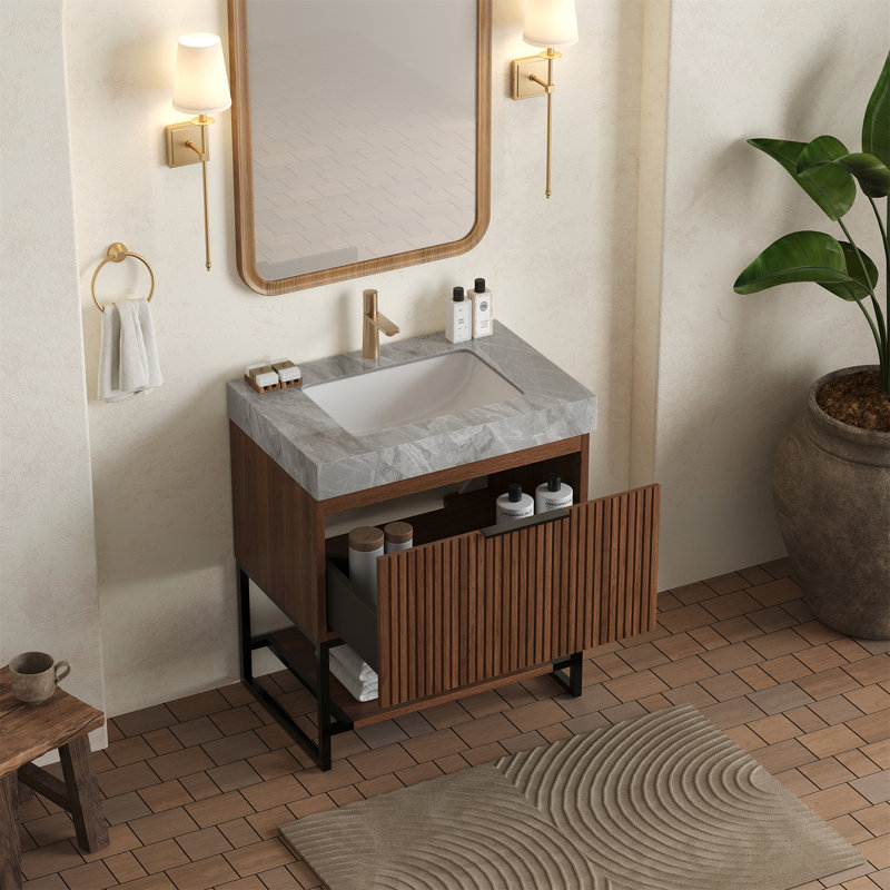 Meuble-lavabo de salle de bain YOLAN, 30", Noyer foncé