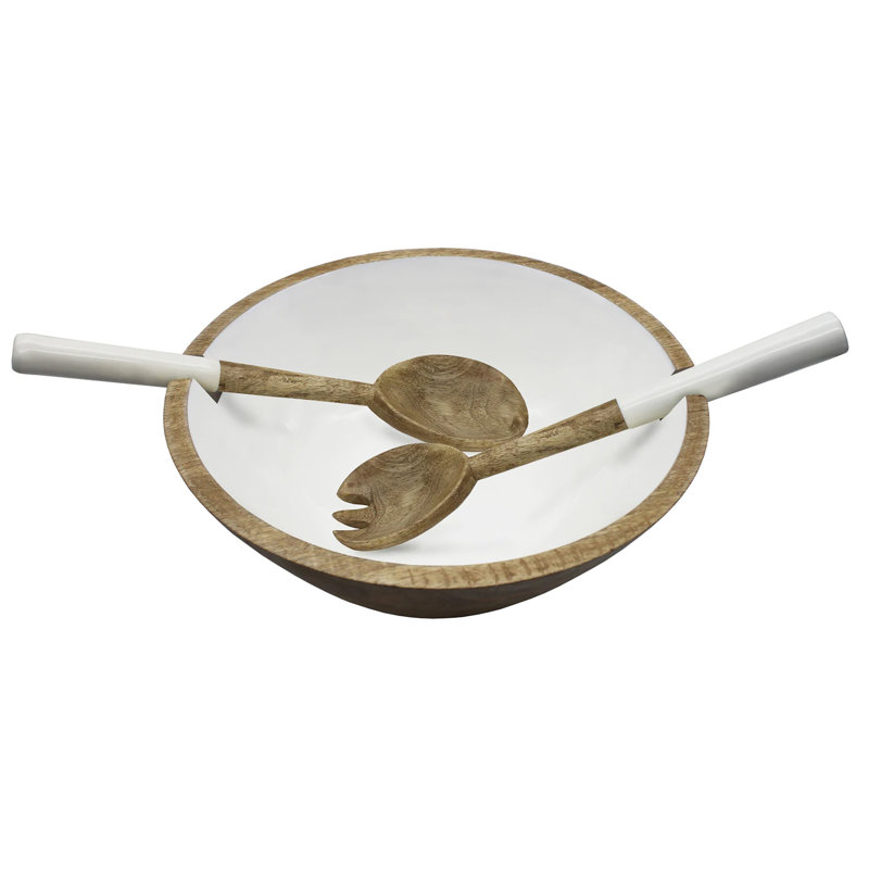 Bol à salade en bois et émail avec plats de service