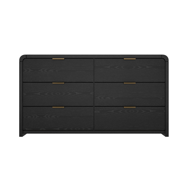 Commode double à 6 tiroirs 60 po Grace, Black/Gold