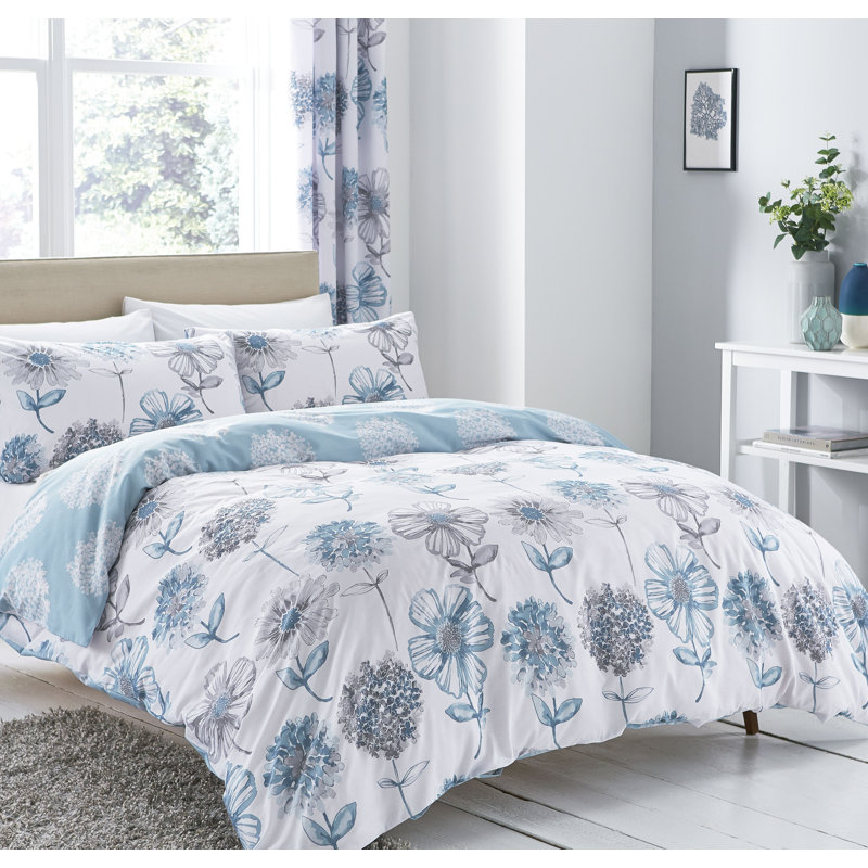 Banbury Floral Room Darkening Curtains, Blue