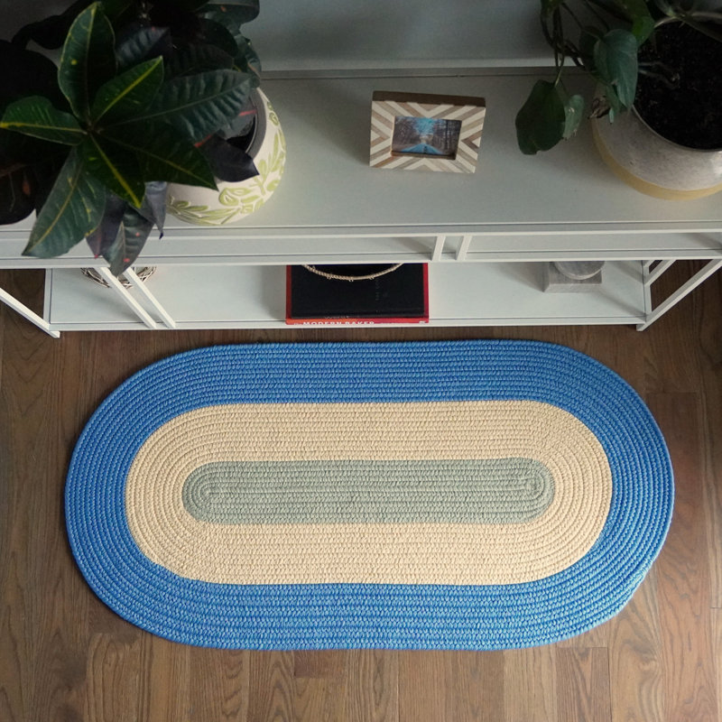 Tapis ovale en polypropylène tissé à la machine intérieur / extérieur bleu Oasis, Oval 8 pi x 10 pi
