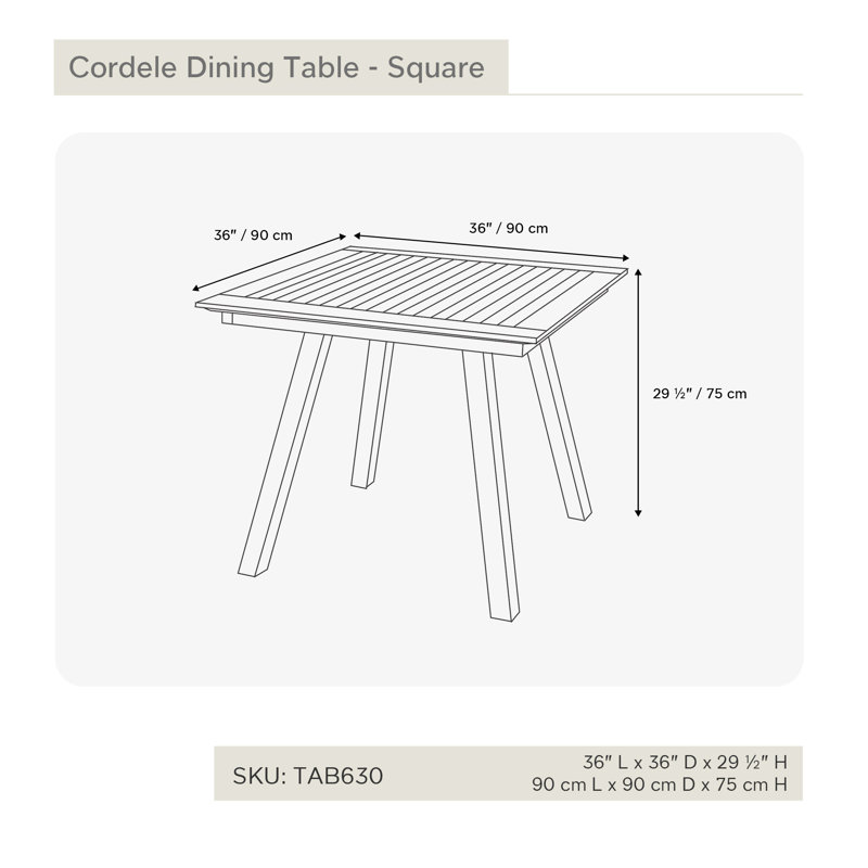 ARB Teak Outdoor Collection Outdoor Teak Dining Table, 36" W x 36" L x 29.50 " H