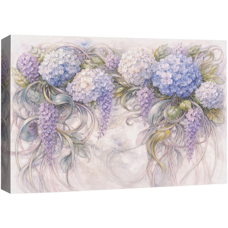 Œuvre botanique florale d'hortensia bleu doux, images de chambre à coucher élégantes, impression sur toile encadrée