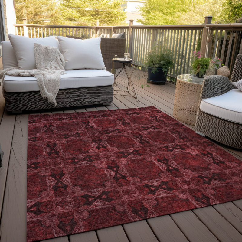 Flatweave Washable Floral Indoor / Outdoor Rug, Rectangle 10' x 14'