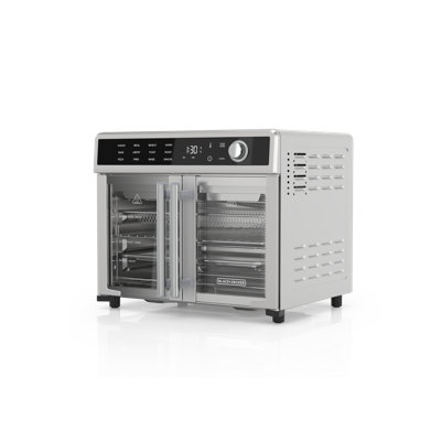 Black+decker Air Fryer Toaster Oven Combo, 12 In 1 Countertop Convection Oven Cooks Food Fast, Fits A Whole Pizza In Silver;black