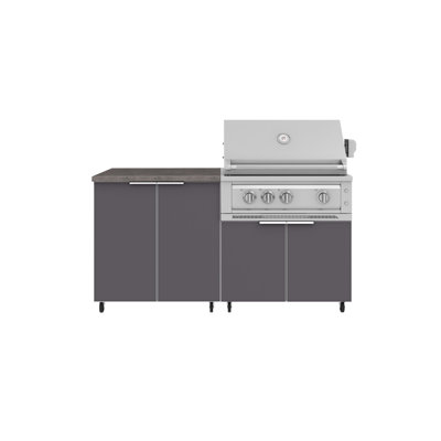 Ensemble d'armoires d'extérieur en aluminium 4 pièces avec barbecue au platine 33 po - propane liquide et comptoir en pierre d'ingénierie gris Saga 32 po