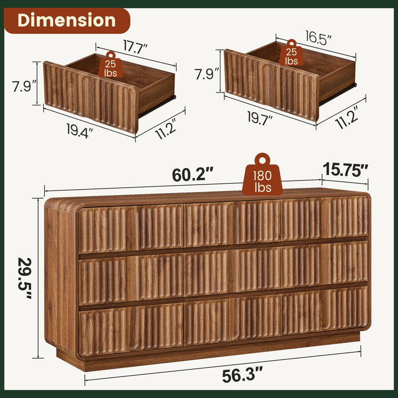 Molded 9-Drawer Dresser (60.2" W), Brown